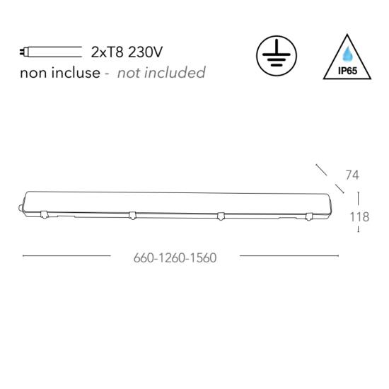 Plafonnier étanche ATLANTIC Double tube LED 2xT8 IP65 Polycarbonate 60cm
