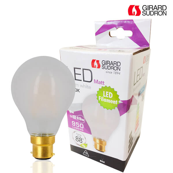 Ampoule LED à filament B22 8W A70 Satinée Girard Sudron