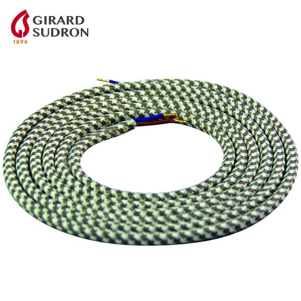 Câble textile rond blanc et gris 200cm double isolation Girard Sudron