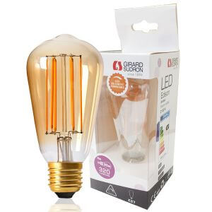 Ampoule Edison à filament LED Droit D64mm 4W E27 2100K Ambrée Girard Sudron
