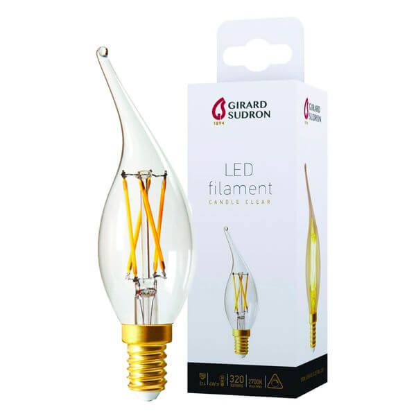 Ampoule LED à Filament E14 4W Flamme Coup de vent Claire Dimmable Girard Sudron