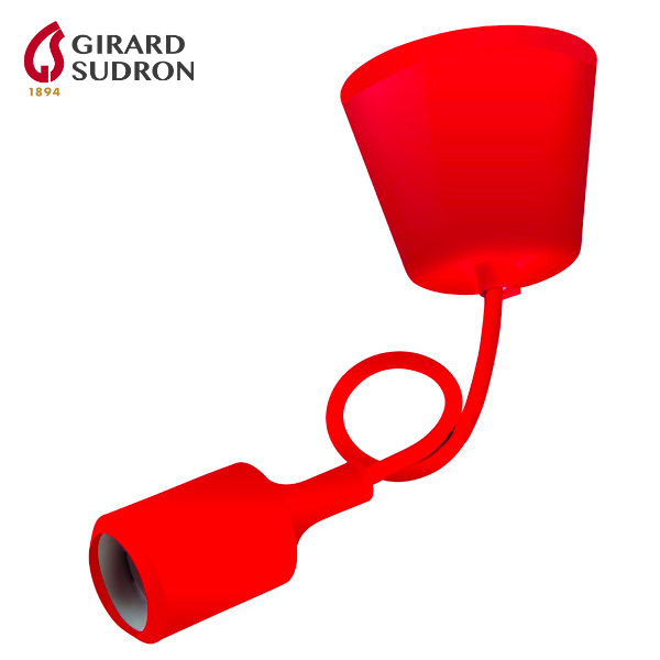 Suspension E27 avec pavillon et câble silicone rouge 80cm Girard Sudron