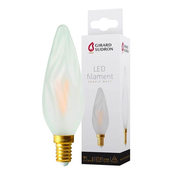 Ampoule LED à filament E14 2W flamme torche GS8 Satinée Girard Sudron