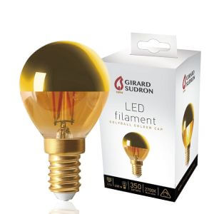 Ampoule à filament LED E14 4W Sphérique Calotte Dorée Dimmable Girard Sudron