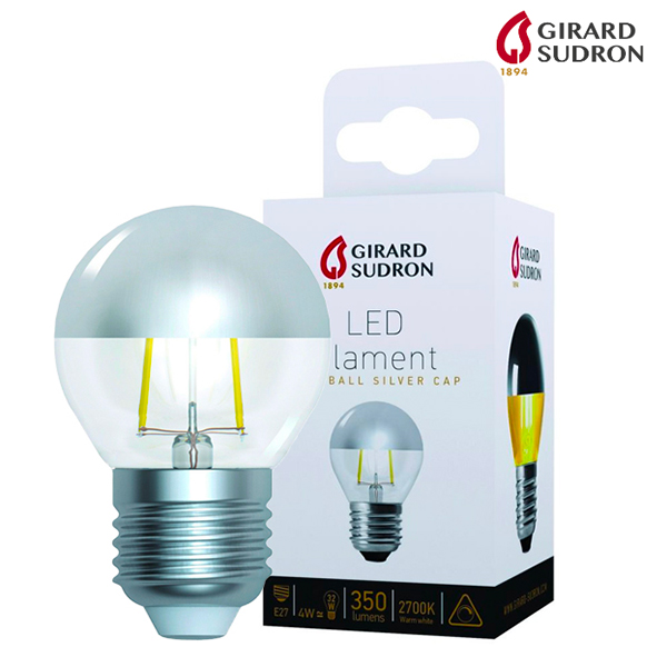 Ampoule LED à filament Sphérique E27 4W Calotte argentée Girard Sudron