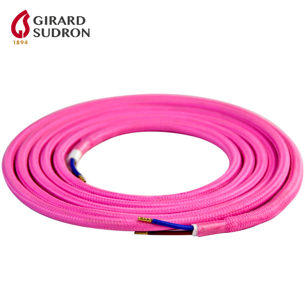Câble textile rond rose 200cm double isolation Girard Sudron