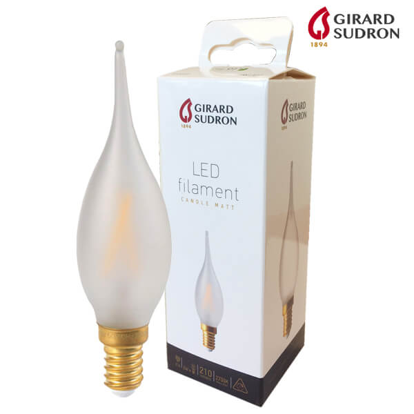 Ampoule LED à filament E14 2W flamme "Grand siècle" Satinée Girard Sudron