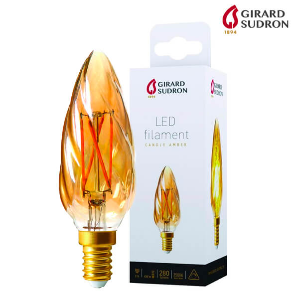 Ampoule LED à Filament E14 4W Flamme Torsadée Ambrée Dimmable Girard Sudron