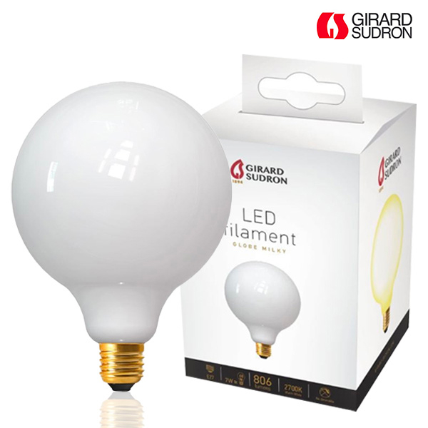 Globe à filament LED E27 7W D125mm 2700K Laiteux Blanc Girard Sudron