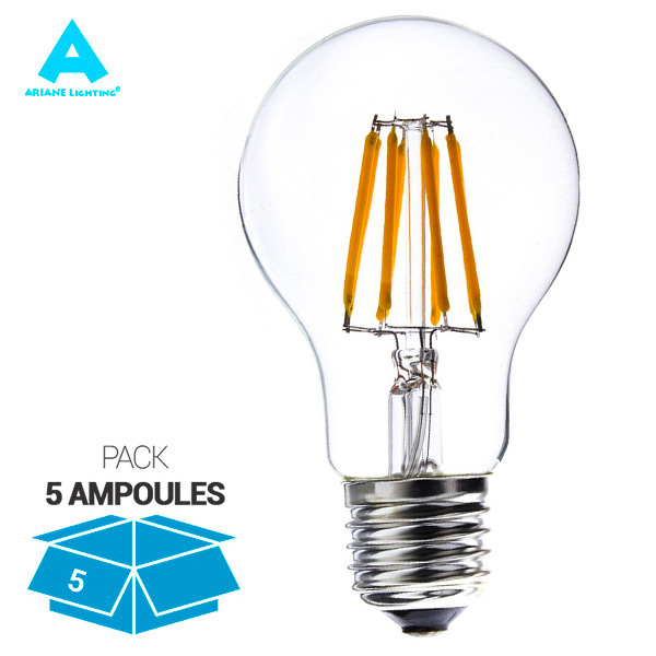 Pack 5 Ampoules à filament LED E27 6W 550lm Standard 2500K Ariane