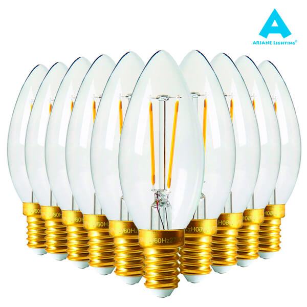 Pack 10 Ampoules LED à filament E14 4W 470lm flamme Claire Ariane