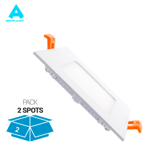 Pack de 2 Spots encastrés LED 6W IP20 550lm 4000K Carré Extra Plat Ariane