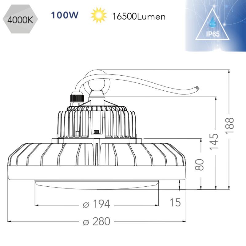 Lampe LED industrielle en aluminium STARGATE 100w IP65 13000lm