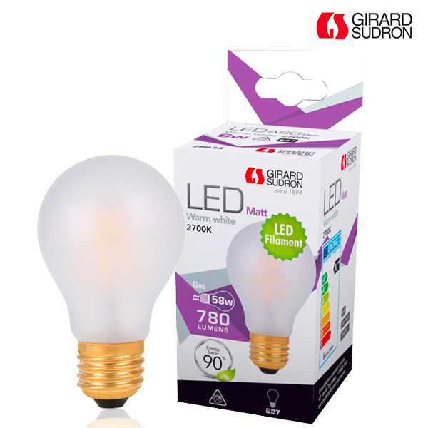 Ampoule LED à filament E27 6W Standard Satinée Girard Sudron