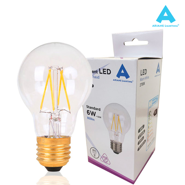 Pack de 10 Ampoules  LED à filament E27 6W 800lm Standard Claire Ariane