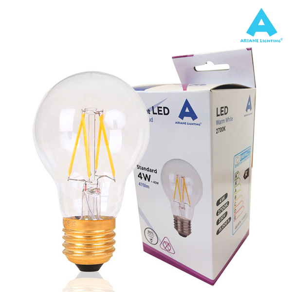Pack de 10 Ampoules LEDS à filaments E27 4W 470lm Standard Claire Ariane